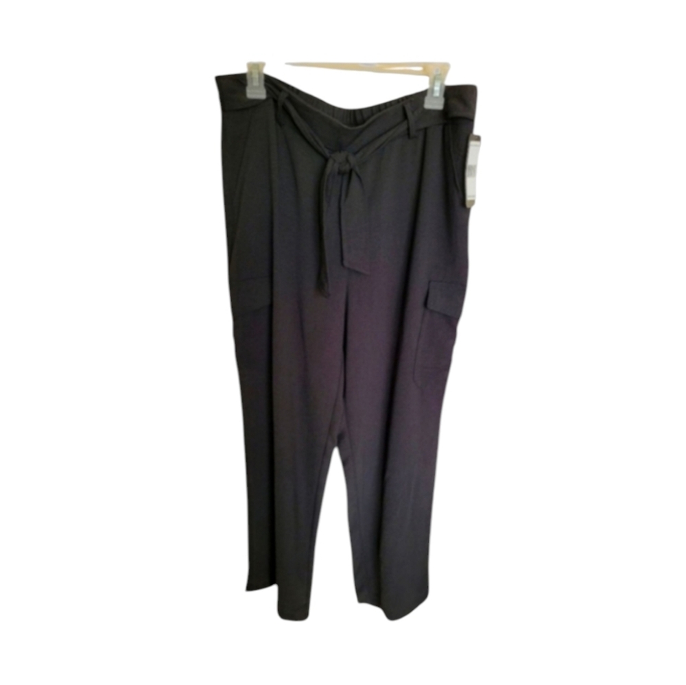 SOHO Apparel Black Drape Loose Fit Tie Front Pocketed Trousers Size Large